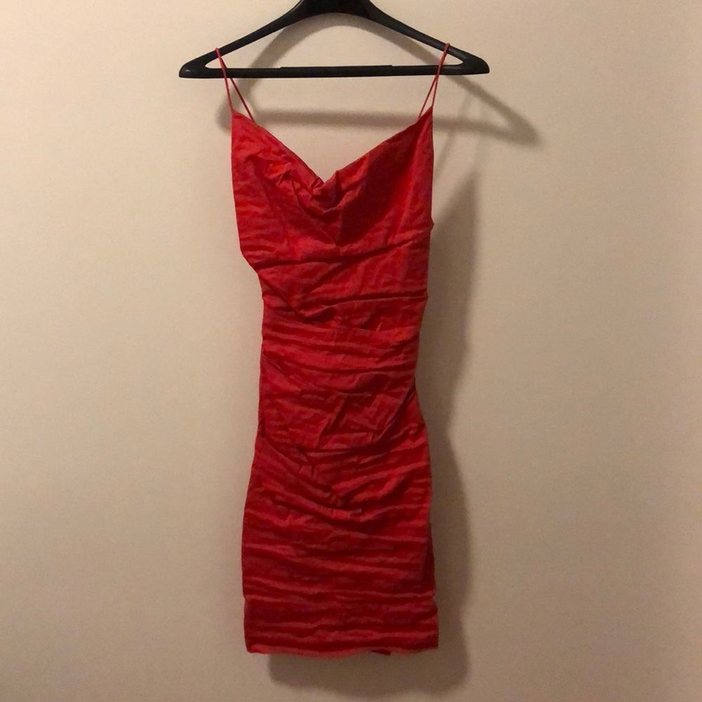Nicole Miller Ruched V neck Red Dress